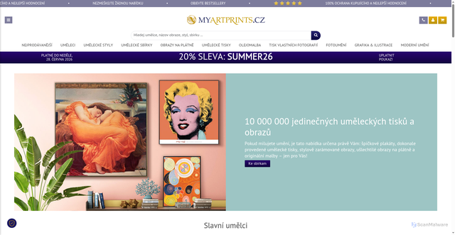 Security scan screenshot of https://www.myartprints.cz
