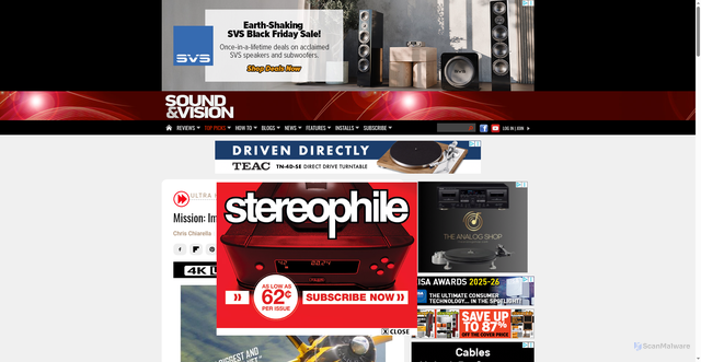 Security scan screenshot of https://www.soundandvision.com/content/mission-impossible-final-reckoning-4k-review