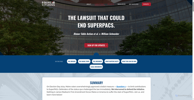 Security scan screenshot of https://equalcitizens.us/against_superpacs/