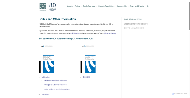 Security scan screenshot of https://uscib.org/icc-dispute-resolution/icc-rules-forms-guidelines/