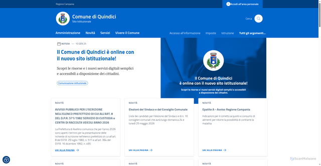 Security scan screenshot of http://www.comune.quindici.av.it