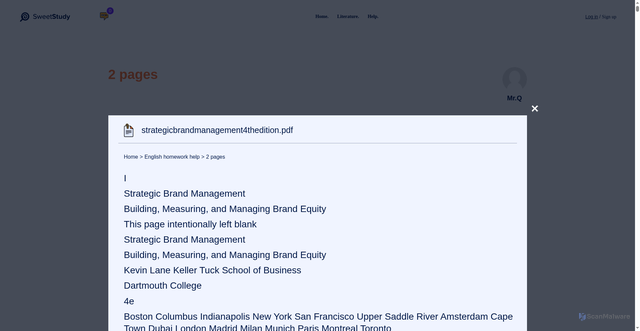 Security scan screenshot of https://www.sweetstudy.com/sites/default/files/q4/02/06/strategicbrandmanagement4thedition.pdf