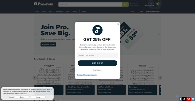 Security scan screenshot of https://musicnotes.com