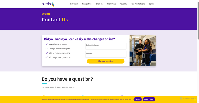 Security scan screenshot of https://www.aveloair.com/contact-us