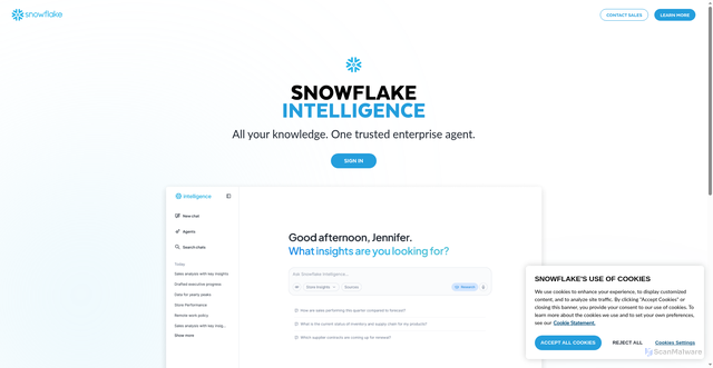 Security scan screenshot of https://ai.snowflake.com/