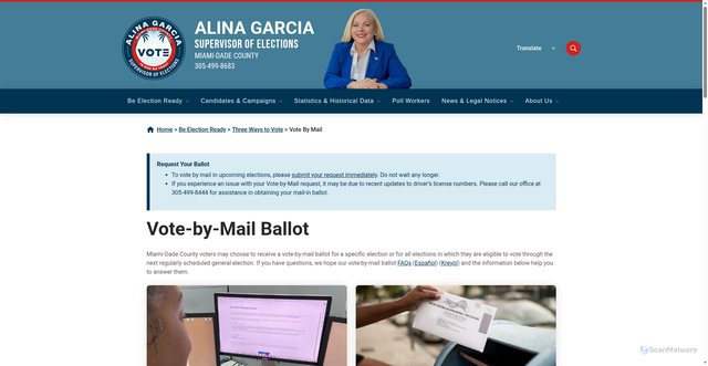Security scan screenshot of https://www.votemiamidade.gov/elections/voters/vote-by-mail.page