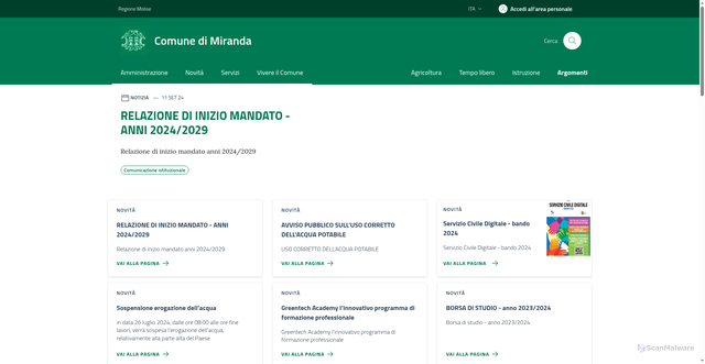 Security scan screenshot of https://comune.miranda.is.it/