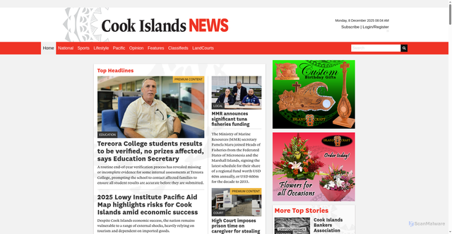 Security scan screenshot of https://www.cookislandsnews.com/