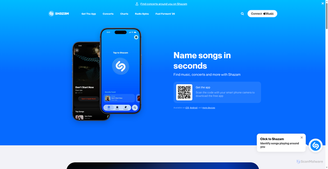Security scan screenshot of https://shazam.apple.com
