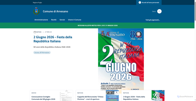 Security scan screenshot of https://www.comune.arnesano.le.it