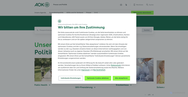 Security scan screenshot of https://www.aok.de/pp/