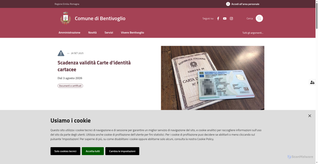 Security scan screenshot of https://www.comune.bentivoglio.bo.it/