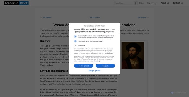 Security scan screenshot of https://www.academicblock.com/history/explorer/vasco-da-gama