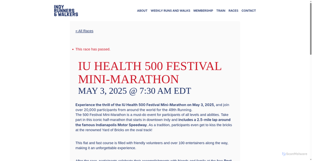 Security scan screenshot of https://indyrunners.org/view-race-details/iu-health-500-festival-mini-marathon/