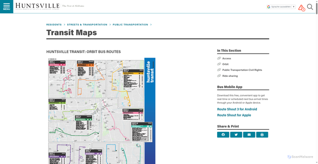 Security scan screenshot of https://www.huntsvilleal.gov/residents/streets/public-transportation/huntsvilletransit/