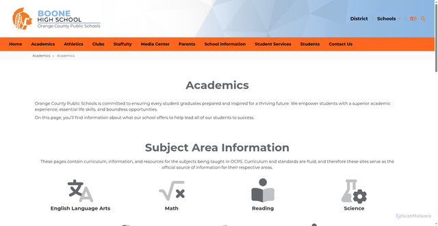 Security scan screenshot of https://boonehs.ocps.net/academics