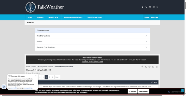 Security scan screenshot of https://talkweather.com/threads/super-el-ni%C3%B1o-2026-27.2545/page-6