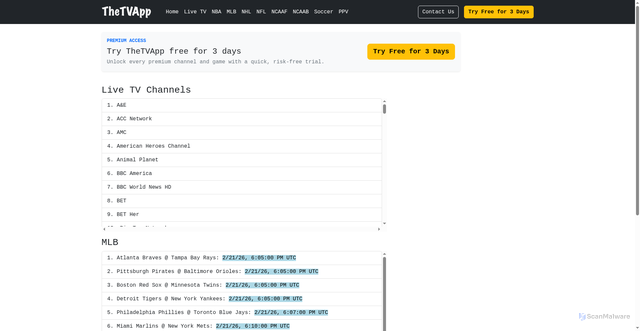 Security scan screenshot of https://thetvapp.to