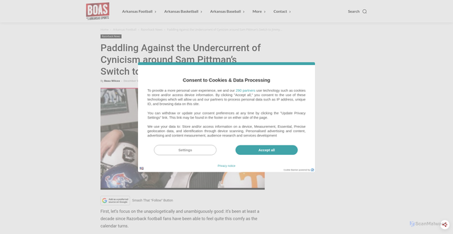 Security scan screenshot of https://www.bestofarkansassports.com/sam-pittman-jimmy-sexton-cynicism-arkansas-football/