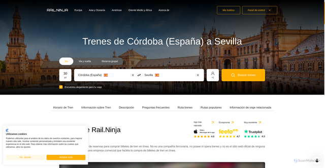 Security scan screenshot of https://rail.ninja/es/route/cordoba-to-seville
