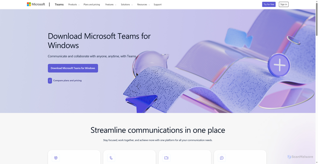 Security scan screenshot of https://link.edgepilot.com/s/7e4ed373/Apx9fyfXJEuQsDZYJdALJw?u=https://www.microsoft.com/en-us/microsoft-teams/download-app