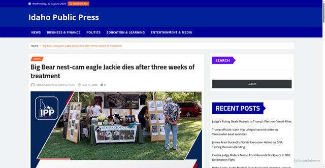 Security scan screenshot of https://idahopublicpress.com/big-bear-nest-cam-eagle-jackie-dies-after-three-weeks-of-treatment/