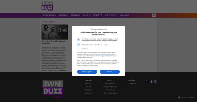 Security scan screenshot of https://www.iwmbuzz.com/tag/shazia-bano