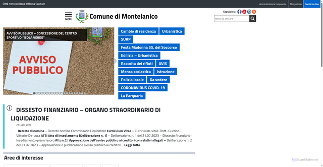 Security scan screenshot of https://www.comune.montelanico.roma.it/