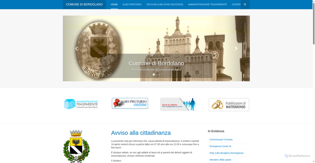 Security scan screenshot of https://www.comune.bordolano.cr.it