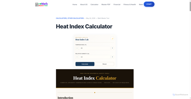 Security scan screenshot of https://mathmastertool.online/heat-index-calculator/