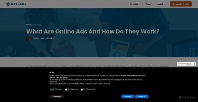 Security scan screenshot of https://atilus.com/what-are-online-ads-and-how-do-they-work/