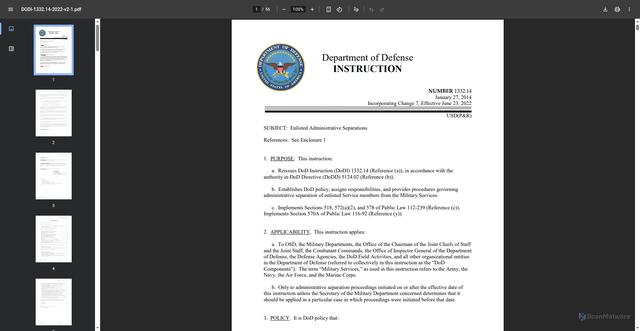 Security scan screenshot of https://assets.aclu.org/live/uploads/2024/10/DODI-1332.14-2022-v2-1.pdf