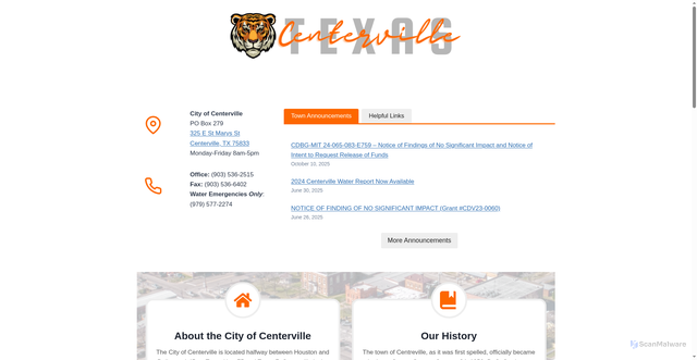 Security scan screenshot of https://centervilletx.gov/