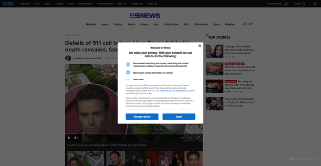Security scan screenshot of https://www.9news.com.au/world/liam-payne-death-former-one-direction-member-dead-at-31/b344817e-53b5-45eb-bff1-52541785c76d