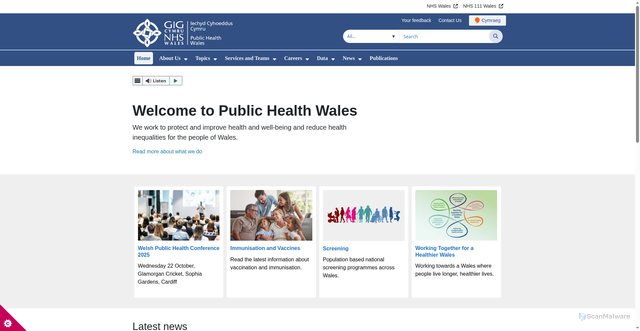 Security scan screenshot of https://phw.nhs.wales/
