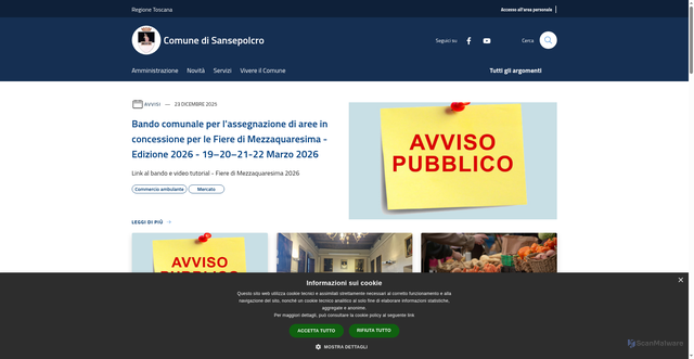 Security scan screenshot of https://www.comune.sansepolcro.ar.it/it