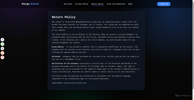 Security scan screenshot of https://one-piece-manga-online.com/return-policy/