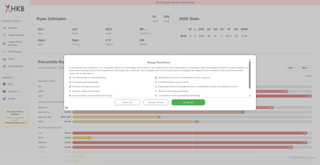 Security scan screenshot of https://harryknowsball.com/player/ryan-zeferjahn-357GkSjZ