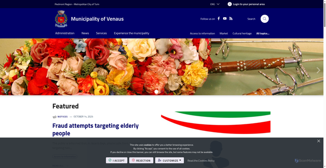 Security scan screenshot of https://www.comune.venaus.to.it/it-it/home