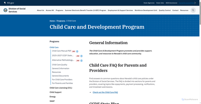 Security scan screenshot of https://www.dss.nv.gov/programs/child-care/