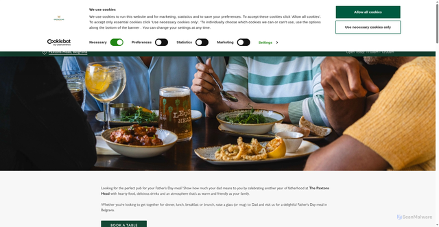 Security scan screenshot of https://www.greeneking.co.uk/pubs/greater-london/paxtons-head/fathers-day?td_id=22f8501baf30b3bf9d0a3470fb6c334286c43d0f92e3eb2d8a902009f6742c23&utm_source=braze&utm_medium=email&utm_campaign=ht_2623_bau-email_core_fathersdaylaunch-solus-email_slb&utm_keyword=email&utm_content=image_panel2text-fdbookingcompetition
