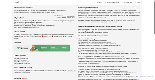 Security scan screenshot of oisd.nl