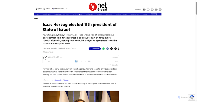 Security scan screenshot of https://www.ynetnews.com/article/JJGLB74DV