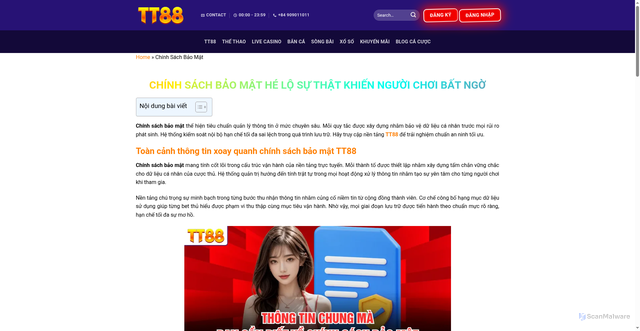 Security scan screenshot of https://tt88game.online/chinh-sach-bao-mat/