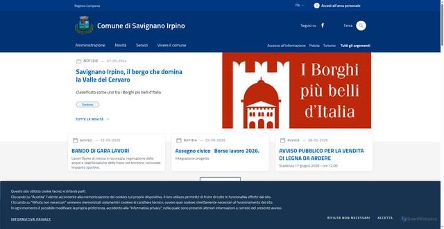 Security scan screenshot of https://www.comune.savignano.av.it