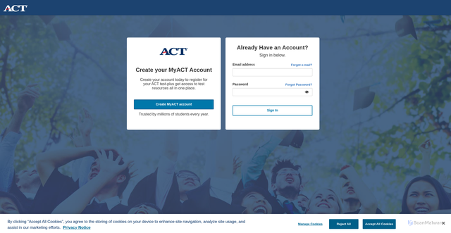 Security scan screenshot of https://my.act.org/
