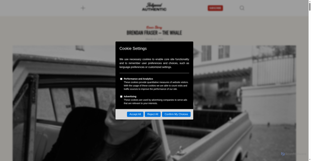 Security scan screenshot of https://hollywoodauthentic.com/brendan-fraser/