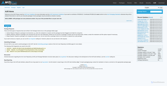 Security scan screenshot of https://aur.archlinux.org