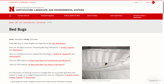 Security scan screenshot of https://hles.unl.edu/insects/urban-entomology/bed-bugs/