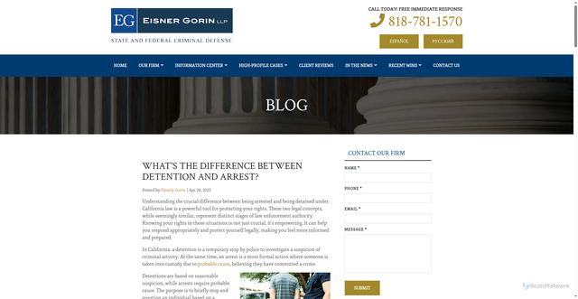 Security scan screenshot of https://www.egattorneys.com/detention-vs-arrest